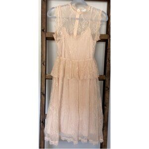 Lost Ink Blush Pink Lace Ruffle Midi Dress XS Romantic Boho